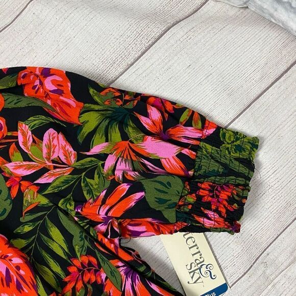 Terra & Sky women 1X 16W-18W tropical print short sleeve peasant top brand new - Picture 10 of 12